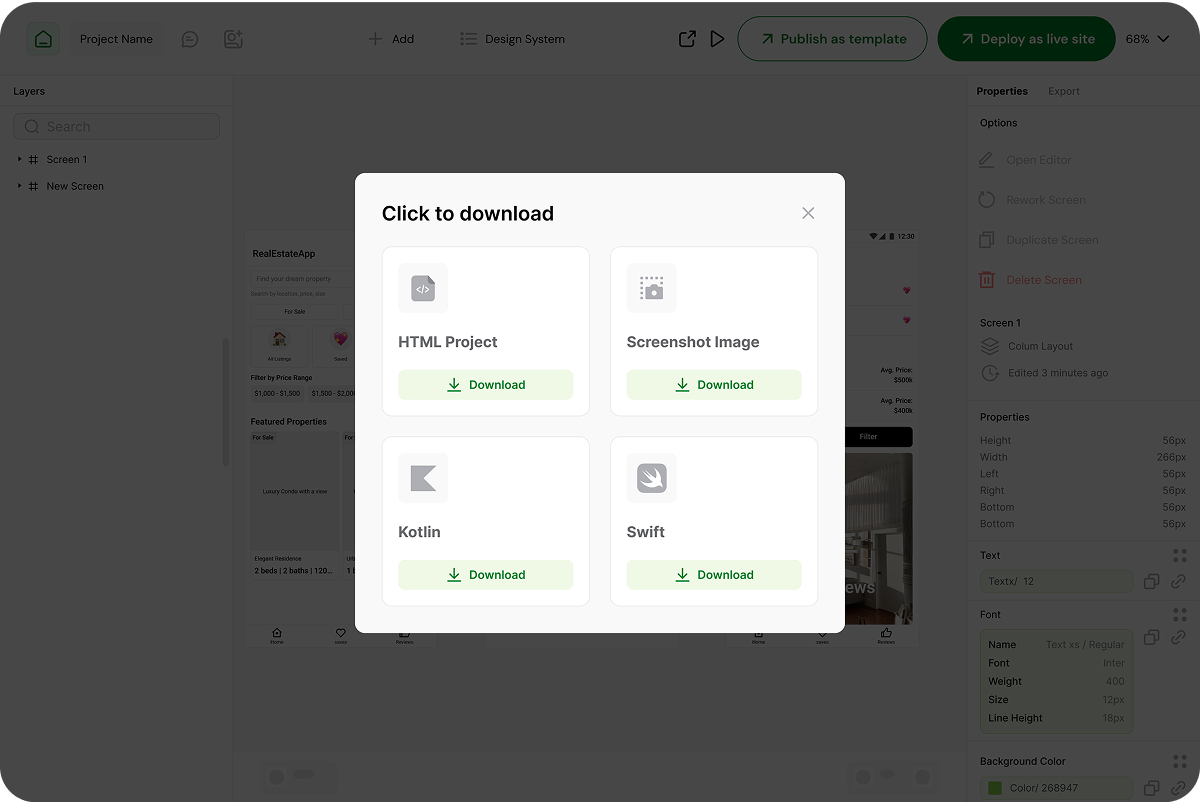 Instant Code Export